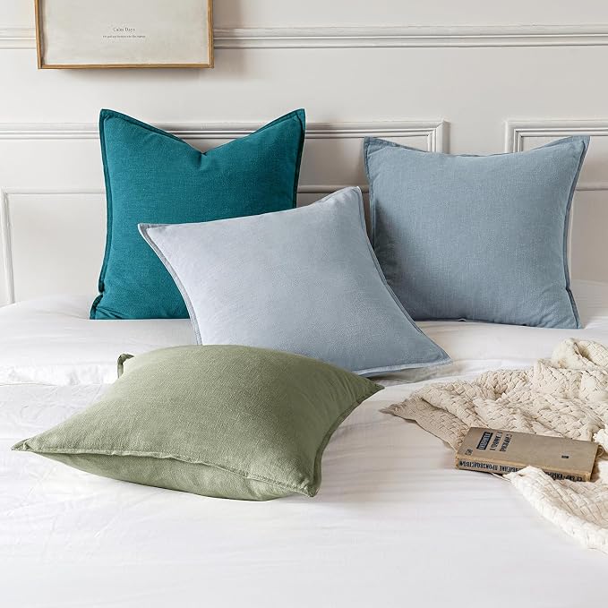MIULEE Decorative Linen Euro Sham Pillow Covers 22x22 Inch Sage Green | Boho Farmhouse Neutral Couch Throw Pillows for Bed, Pack of 2 Accent Modern Pillowcases, Sofa Livingroom Home Decor