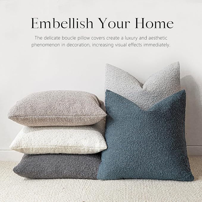 Foindtower Set of 2, Decorative Textured Boucle Throw Pillow Covers Accent Solid Pillow Cases Neutral Soft Cozy Couch Cushion Case for Chair Sofa Bedroom Living Room Home Decor 26 x 26 Inch Blue