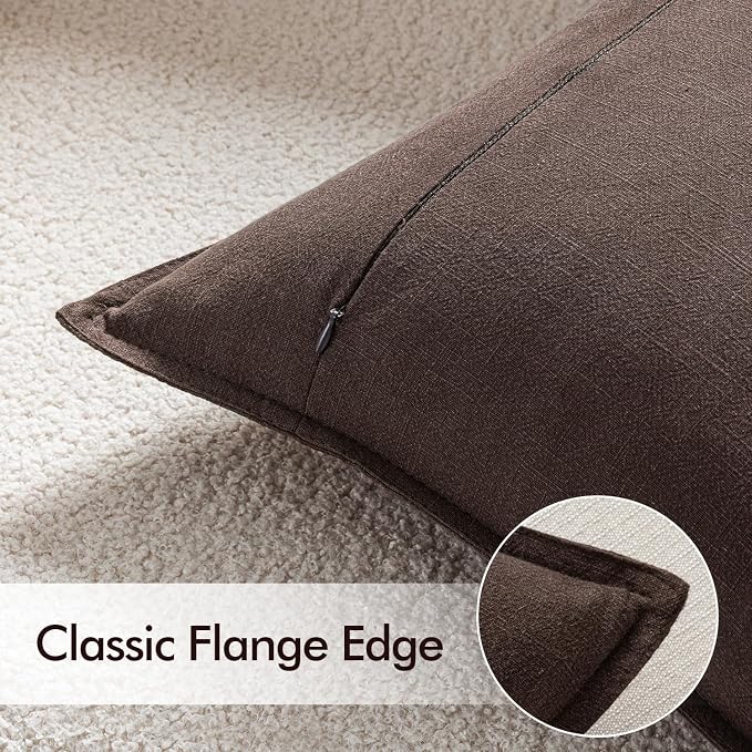 EMEMA Decorative Linen Throw Pillow Covers 20x20 Inch Dark Brown | Boho Farmhouse Neutral Couch Throw Pillows for Bed Pack of 2 Accent Pillowcase Modern Sofa Cushion Livingroom Home Decor