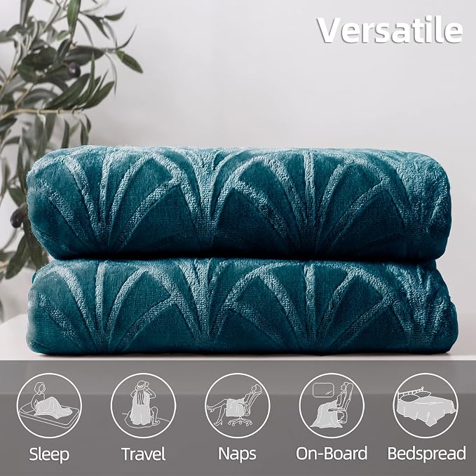 Whale Flotilla Soft Flannel Fleece Twin XL Size Blanket for Bed, Teal | 90"x66" Cozy Lightweight Breathable Coverlet, Plush Fluffy Bedspread, Vintage Pattern Decorative Blanket for Dorm, All Season
