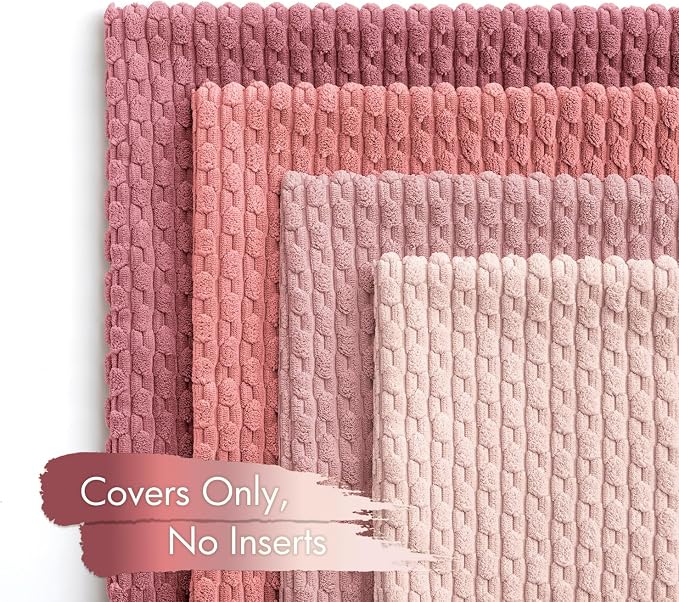 MIULEE Aesthetic Pink Decorative Throw Pillow Covers for Couch Living Room 18x18 Inch Set of 4 Cute Soft Cushion Covers Corduroy Pillowcases Spring Coquette Room Decor for Bed Sofa Room, Blush Rose