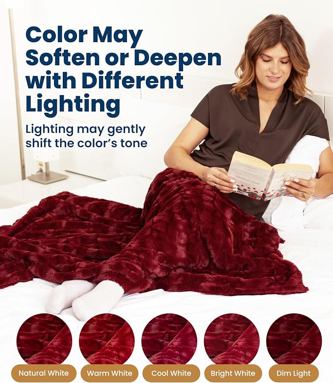 Everlasting Comfort Soft & Comfortable Red Faux Fur Throw Blanket for Couch - (50"x65") Minky & Fluffy Fall Blankets & Throws, Plush Fuzzy Cover for Bed, Sofa & Living Room - Cozy Home Decor