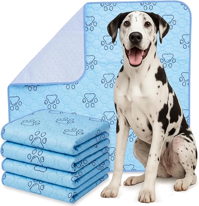 Washable Reusable Dog Pee Pads (Pack of 4) – 34” x 36” Training Pads with Non-Slip Backing - Waterproof, Leakproof, Highly Absorbent Pet Pads for Puppies & Dogs
