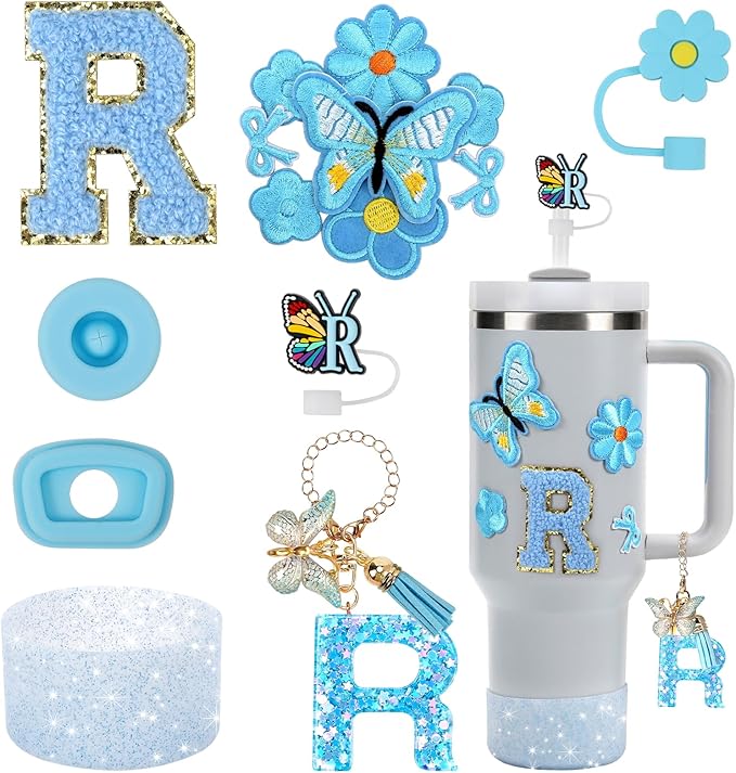 15PCS Cup Accessories Set for Stanley Cup 30oz 40oz Tumbler with Handle, Including Silicone Straw Cover and Boot, Spill Proof Stopper, Stanley Charms, Handle Charm, Initials Sticker