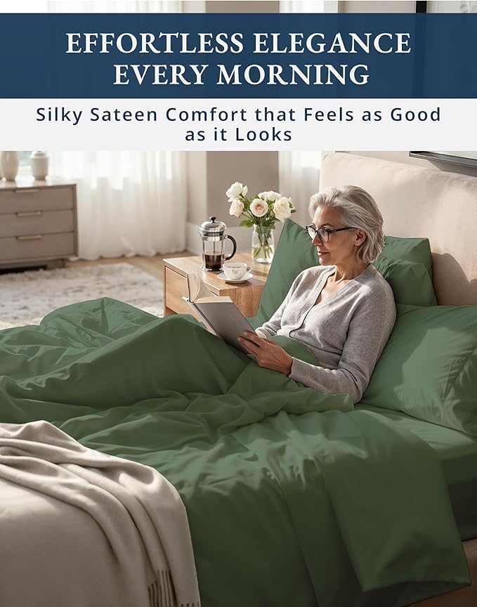 LANE LINEN 100% Egyptian Cotton Bed Sheets - 1000 Thread Count, Cal King 4-Piece Set, Long Staple Cotton, Luxury Hotel Quality, Fits Up to 15" Mattress - Iceberg Green