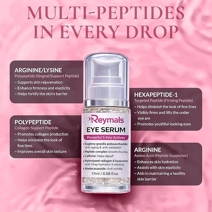 Eye Serum for Dark Circles and Puffiness, Multi Peptide and Caffeine Under Eye Treatment for Eye Bags, Wrinkles and Fine Lines, Anti Aging Firming and Tightening Formula, 0.58 Fl Oz