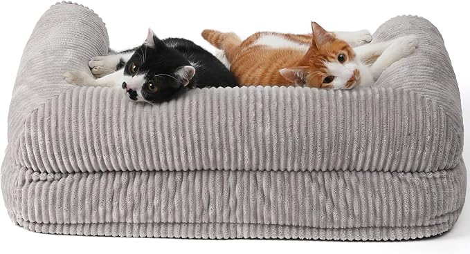 FUKUMARU Dog Couch Bed, Corduroy Cozy Cat Bed, Waterproof, Washable Cover | 28in Orthopedic Dog Beds Sofa for Small Dogs and Large Cats, Cute Warm Cotton Pet Sofa