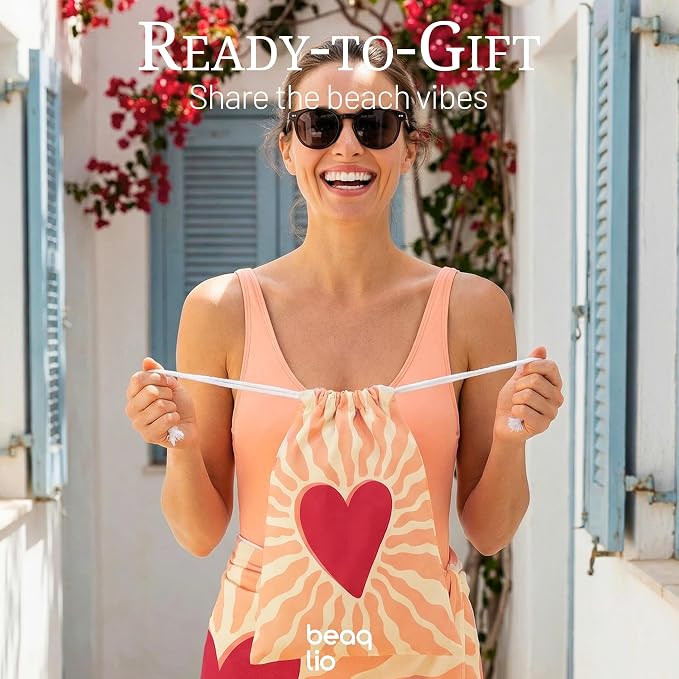 Microfiber Beach Towel Oversized w/Travel Bag, 71 * 36'' Double Print Quick Dry XL Beach Towels for Cruise Pool Yoga Gym Gift, Lightweight Absorbent Sandproof Beach Essentials, Boho Heart