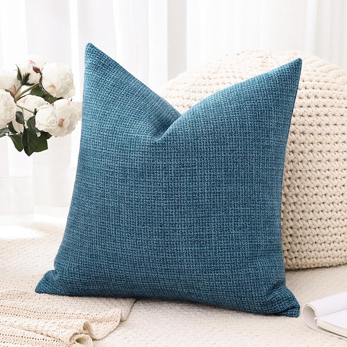 OTOSTAR Linen Throw Pillow Cover Set of 1 Decorative Square Pillowcases Cushion Covers 16x16 Inch for Home Decor Sofa Bedroom Car 40 x 40CM Dark Blue