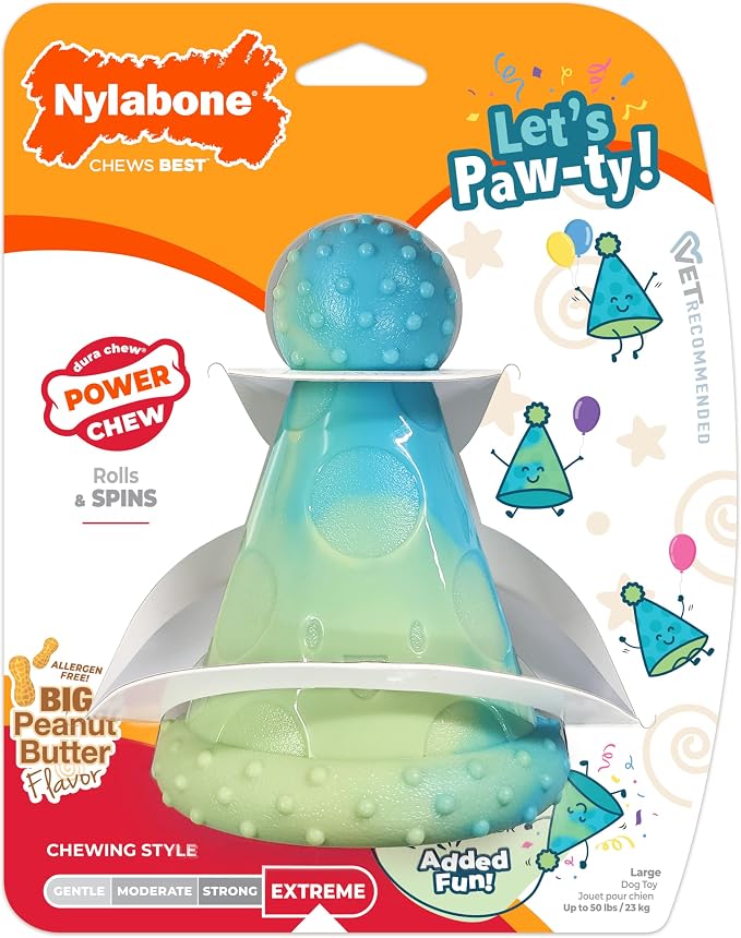 Nylabone Power Chew Party Hat Dog Treat Toy, Peanut Butter Flavor, Large
