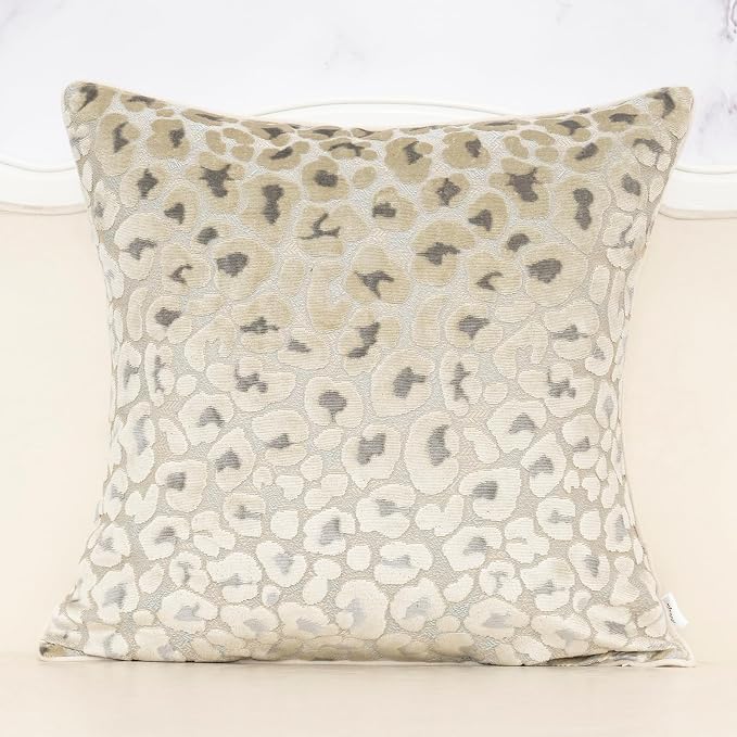 Alerfa Beige Floral Throw Pillow Cover 20 x 20 Inch Cut Velvet Sqaure Luxury Decorative Pillow Cover for Couch Living Room Bedroom