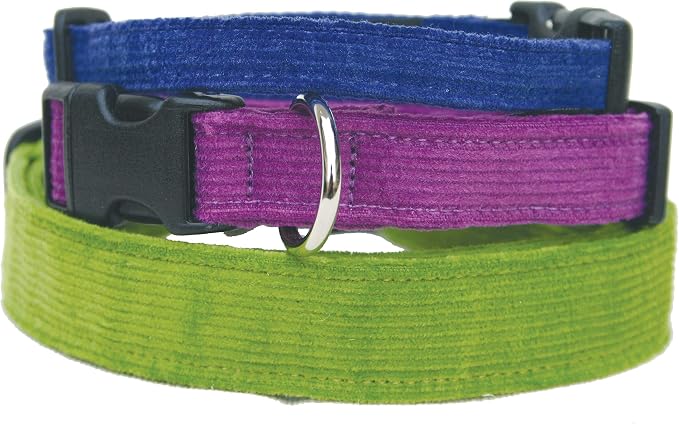 Hemp Corduroy Dog Collar - No Pattern (1" Extra Large, Blue)