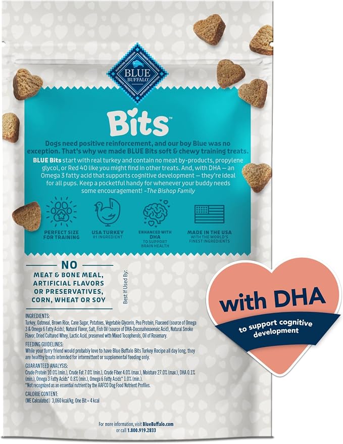 Blue Buffalo Bits Turkey Training Treats, 4 oz | Real Turkey First, DHA for Cognitive Development, No Chicken By-Product Meals, Corn, Wheat, or Soy