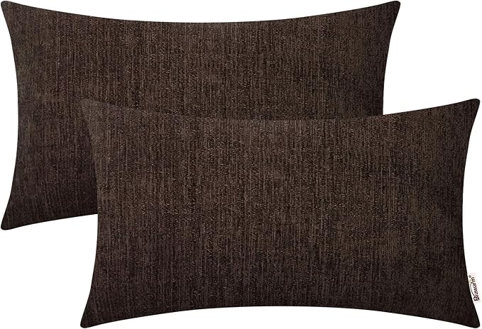 BRAWARM Throw Pillow Covers 12x20 Inches - Coffee Chenille Lumbar Pillow Covers Pack of 2, Solid Dyed Soft Chenille Pillow Cases for Couch Sofa Bed Home Decoration