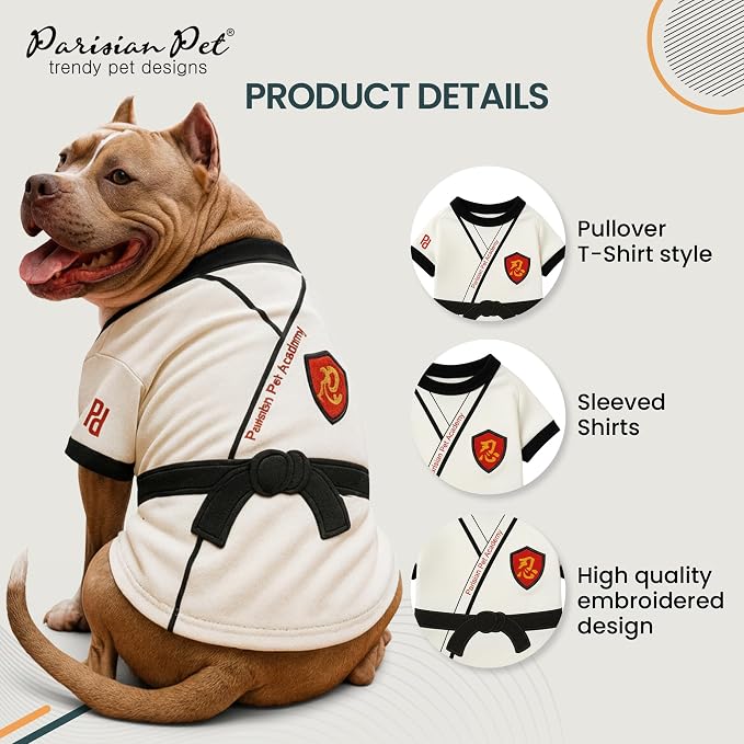 Parisian Pet Dog Karate Academy Shirt - Embroidered Pet Vest - 100% Cotton & Polyester Doggy Shirt - Lightweight Pet Clothes - Sleeved Puppy Costume - Funny Shirts for Large Dogs - XL