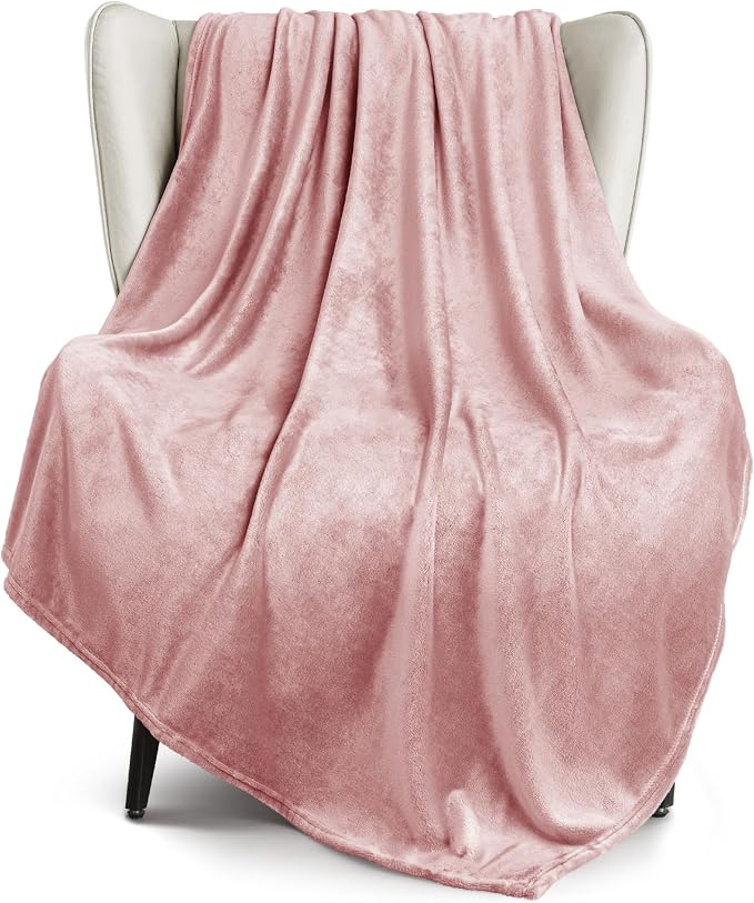 Exclusivo Mezcla Soft Fleece Throw Blanket for Couch, Dusty Pink | 50x60 Inches, Double-Sided Brushed Flannel, Lightweight Plush Cozy Blanket for Home Decor, All Season, Machine Washable