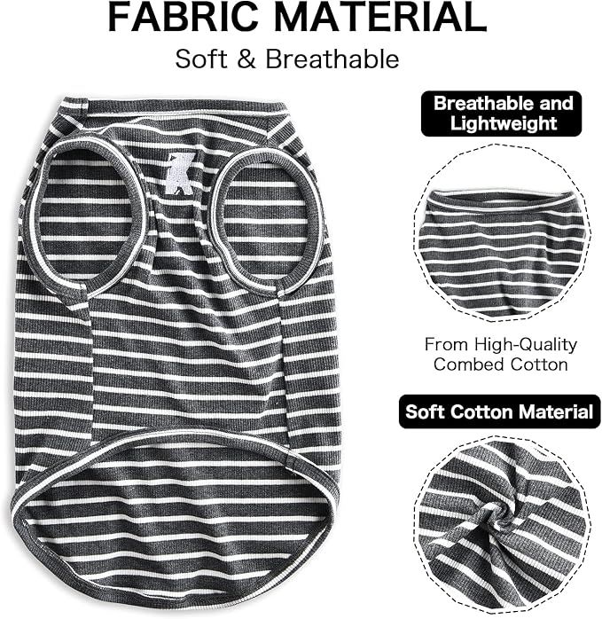 Koneseve Dog Shirt Vest Lightweight Stretchy Dog T-Shirt Soft Cool Shirts Sleeveless Stripe Vests Breathable Clothes for Puppy Kitty Cats Small Medium Large Dogs 2 Pack Black + Grey [XL/Extra Large]