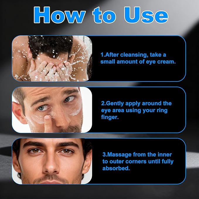 Moisturizing Men's Eye Repair Cream with Aloe & Protein Peptides, Hydrating Under Eye Cream to Reduce Puffiness, Dark Circles, Crows Feet and Bags, Daily Skin Care Treatment Cream, 1.69 oz