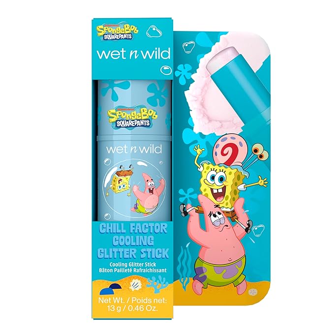 wet n wild Spongebob Cooling Glitter Stick, Shimmering Opal Glow for Face & Body, Puffiness-Reducing Stick – Chill Factor