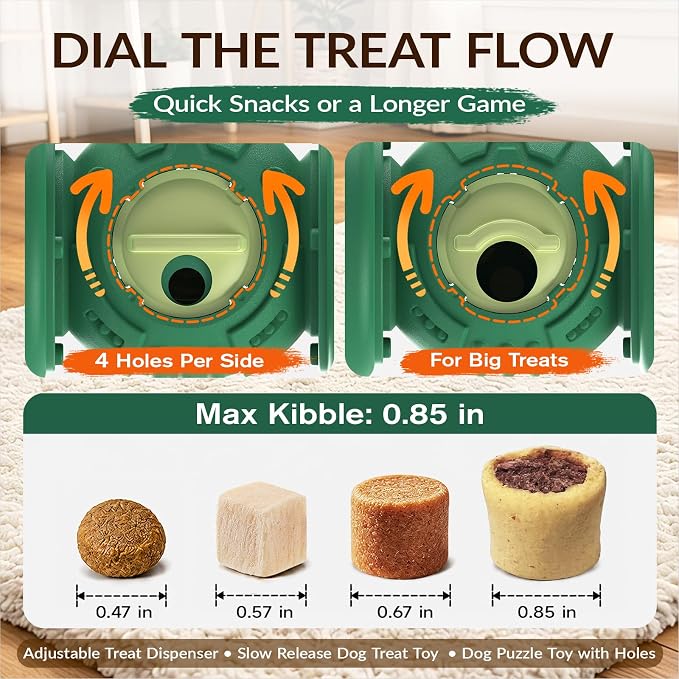 KADTC XL Dog Treat Dispenser Toy, Wobble Giggle Bone for Medium/Large Dogs | Roll-to-feed puzzle feeder: adjustable slow-feeder flow, mental exercise, energy burn, boredom relief, helps lower bloat risk