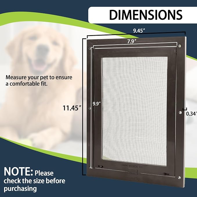 TonGass 7.9" x 9.9" Pet Screen Door Flap Fits Dogs & Cats Under 30 Lbs | Small Dog Doors Flaps, Cat Screen Window Door Flap for Exterior Porch Screen and Window Screen - Brown