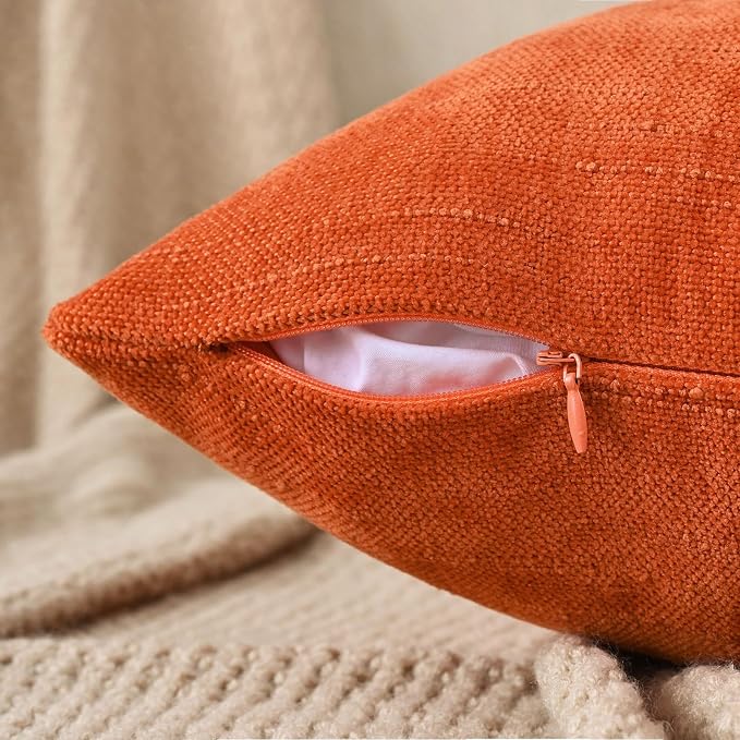 Set of 4 Soft Textured Decorative Throw Pillow Covers 22x22 Inch Cozy Farmhouse Cushion Cover Square Accent Pillow Cases for Bed Couch Sofa Living Room, Burnt Orange