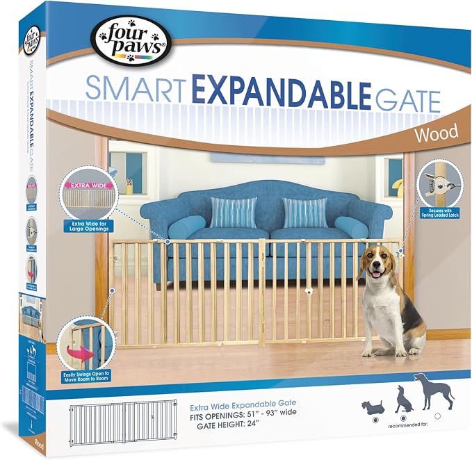 Four Paws Vertical Wood Slat Dog Gate, 51-93" W by 24" H