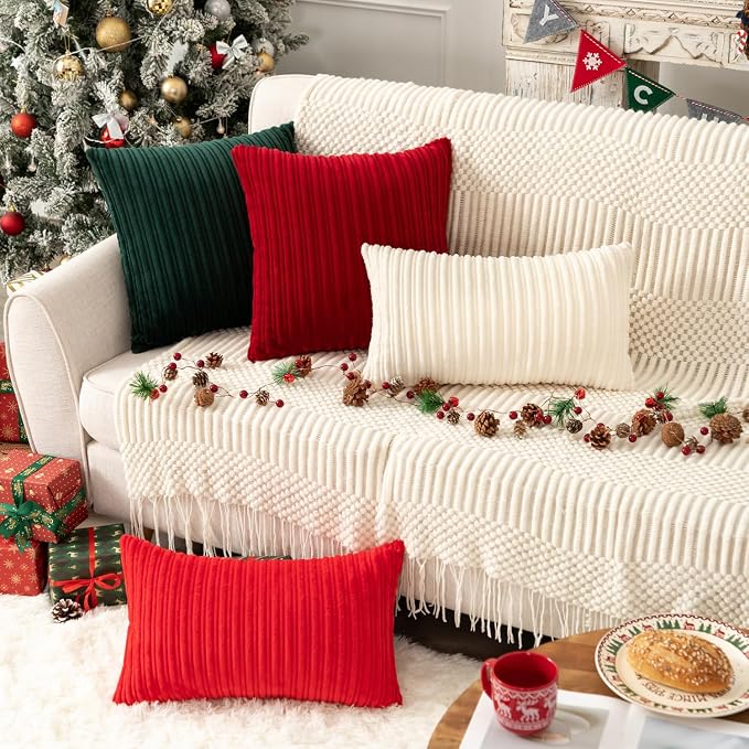 UGS UGASA Velvet Soft Soild Christmas Decorative Pillow Covers for Livingroom/Couch, 26"x26"(66x66cm), 1 Pc, Burgundy