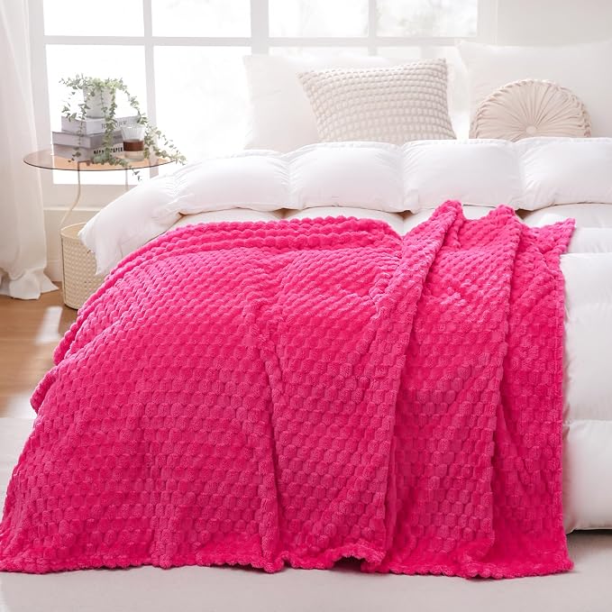 Puncuntex Hot Pink Throw Blanket 60"×80" Fuzzy 3D Jacquard Decorative | Flannel Fleece Super Soft Plush Cozy Blanket for Couch Sofa Chair Lightweight