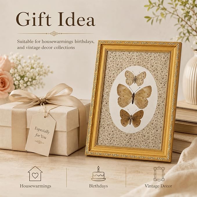 Vintage Butterfly Specimen Wall Art, Gold Framed Canvas Print | Vintage butterfly specimen wall art with gold frame, suitable for study room, office, and gallery wall decoration.