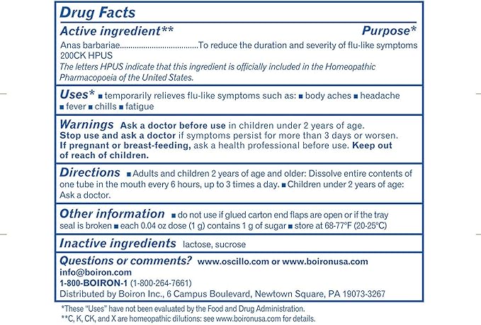 Boiron Oscillococcinum Homeopathic Medicine for flu-Like Symptoms, White, 36 Count
