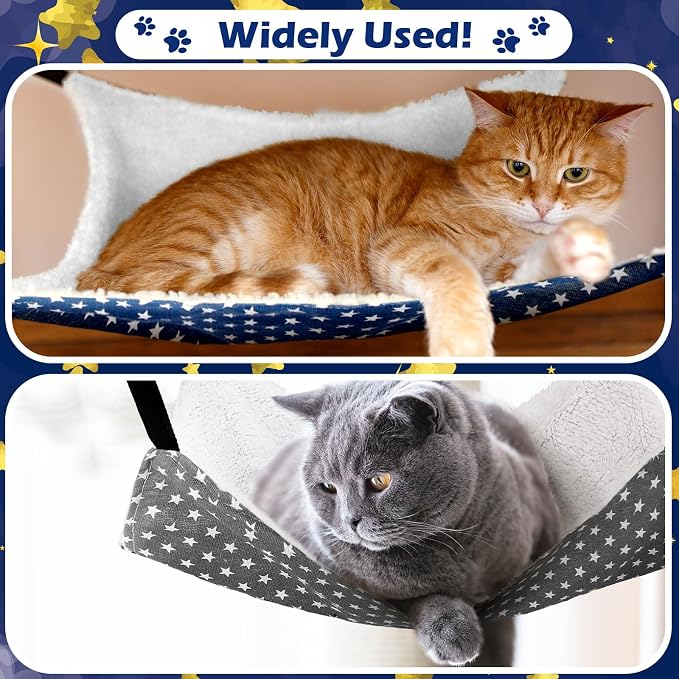 Jetec 2 Pack Cat Hammock for Cage, Pentagram, L | Catio Accessories, Reversible Soft Cats Bed, Adjustable Straps and Hooks, Double-sided Linen, Fleece Hanging Hammock for Cats
