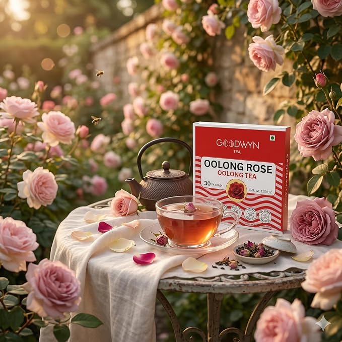 Goodwyn Oolong Rose Tea, 60 Tea Bags | Oolong Tea with Rose Petals | Low Caffeine | Plastic Free Bags | Smooth Floral Blend