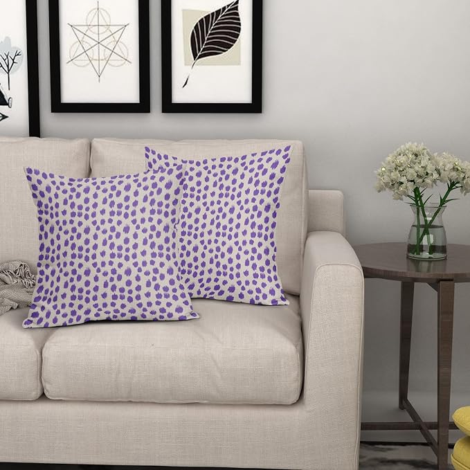 Purple Cream Pillow Covers 16x16 Set of 2 Boho Design Polka Dot Throw Pillows Modern Brush Strokes Print Decorative Outdoor Pillowcase Square Cushion Cover Linen Pillow Case for Home Sofa Couch Bed