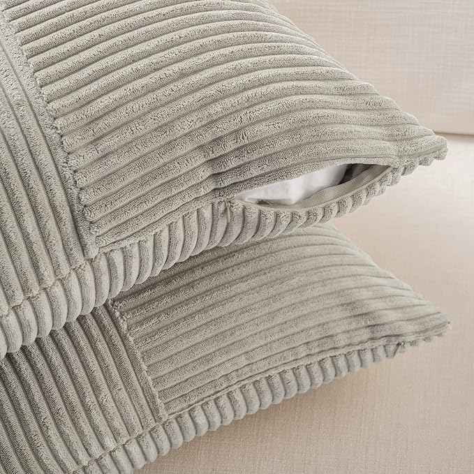 Fancy Homi Neutral Grey Samll Decorative Throw Pillow Covers 14x14 Inch with for Couch Bed Sofa, Rustic Farmhouse Boho Home Decor, Soft Corss Patchwork Corduroy Square Cushion Case 35x35 cm