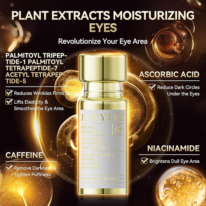 BREYLEE Renewal Eye Serum with Coffine Niacinamide Polypeptide, Eye Care for Puffy Eye Bags Fine Lines Dark Circles Wrinkles, Anti-Puffiness & Fading Fine Lines