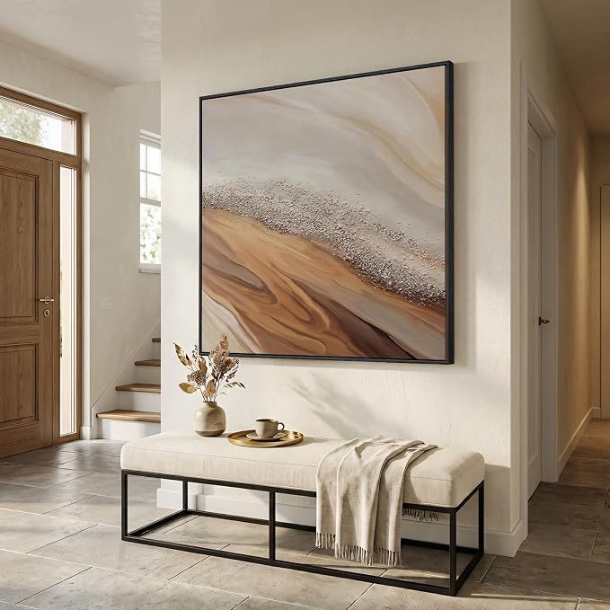 Extra Large Framed Beige Abstract Canvas Wall Art for Living Room, 40x40 In | Oversized, Canvas prints, Abstract pictures, Beige, Square paintings, Earth tone, Living room, Dining room hallway wall decor