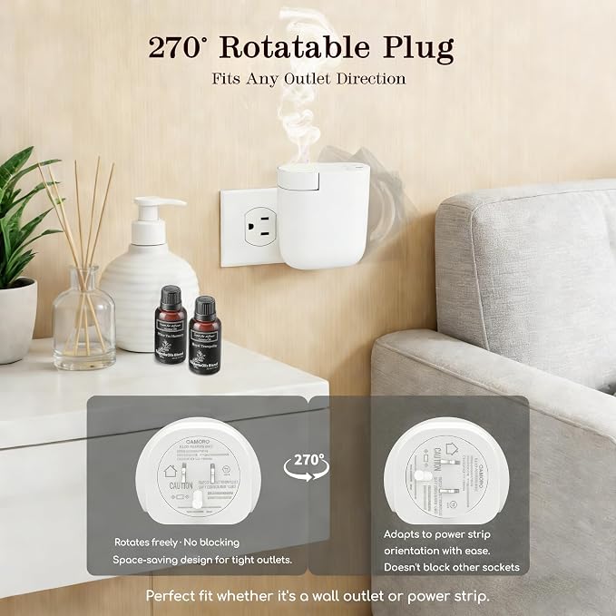 Waterless Diffuser for Essential Oil, Plug in Wall Scent Diffuser for Home, Quiet Cold Air Aromatherapy Diffuser with 500 Sq Ft Coverage, Includes 2×30ml Hotel-Inspired Oils (White)