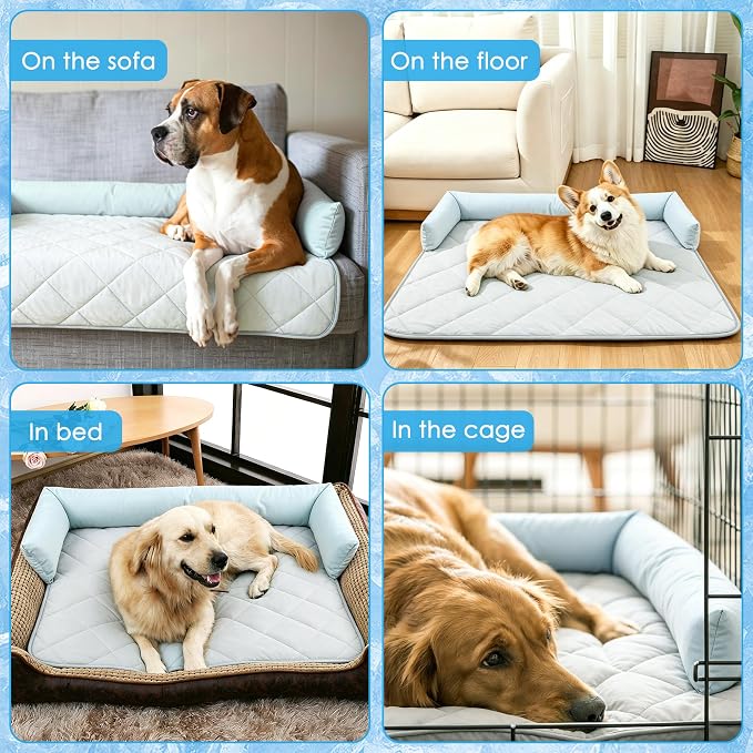 Cooling Blanket for Dogs, Dog Cooling Mat & Bed, Furniture Protector with Removable Washable Pillow, Durable & Breathable Pet Throw for Sofa, Car and Furniture Protector, Large