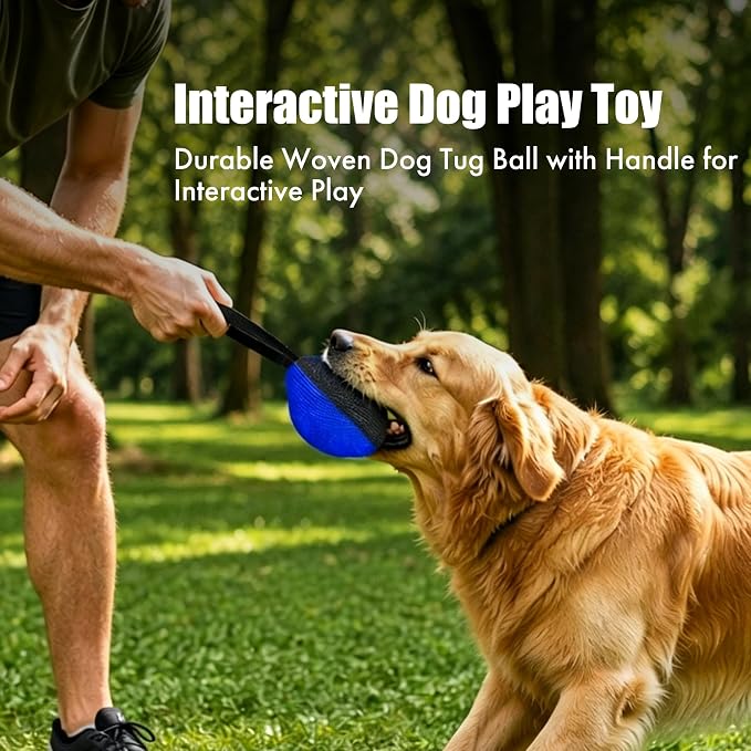 Heavy Duty Dog Chew Ball for Aggressive Chewers, Interactive Bite Ball for Tug of War Fetch, Dogs Indoor Outdoor (Blue)
