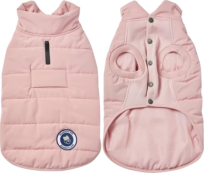 Blueberry Pet Cozy & Comfy Windproof Waterproof Quilted Fall Winter Dog Puffer Jacket in Pink, Back Length 15 3/4", Size 14", Warm Coat for Medium Dogs