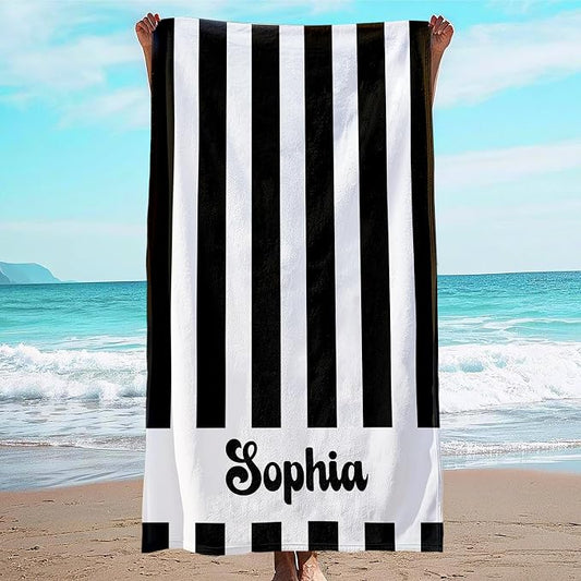 JML Personalized Beach Towel with Name, Custom Cabana Stripe Beach Towel, Customized Microfiber Pool Towel, Quick Dry & Absorbent Swim Towel for Adult,Anniversary, Birthday, Summer Holiday,Vacation