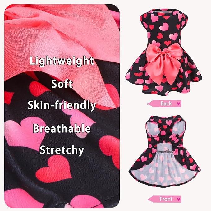 PUPTECK Print Dog Spring Dress Pet Costumes Apparel with Cute Bowtie Puppy Clothes Outfit, Heart, XS