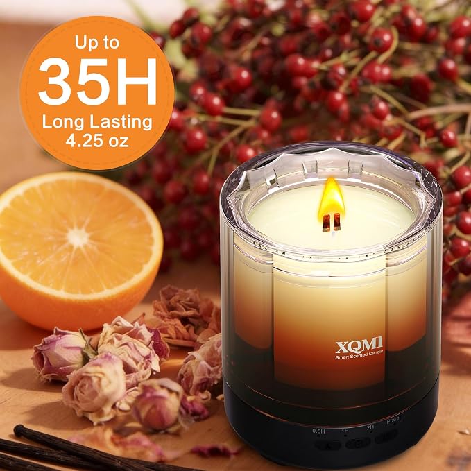 Smart Scented Candle with Remote for Home, Pumpkin&Cinnamon, Toffee Apples, Harvest Season, Soy Wax Lasting 35H, Gift for Birthday Mother's Thanksgiving Day Present