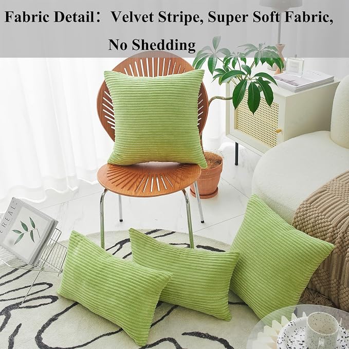 Home Brilliant Pillow Cover 12x20 Green Lumber Throw Pillow Cover for Summer Bedroom Couch Decor Decorative Pillowcase Striped Velvet Soft, Apple Green