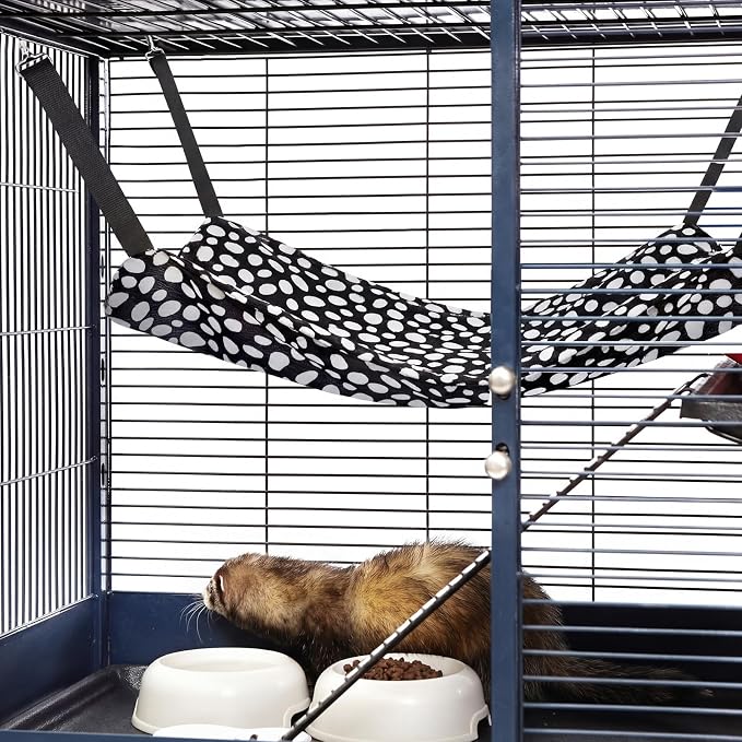 Jetec 2 Pack Cat Hammock for Cage, Leopard and Dot, M | Catio Accessories, Reversible Soft Cats Bed, Adjustable Straps and Hooks, Double-sided Linen, Fleece Hanging Hammock for Cats
