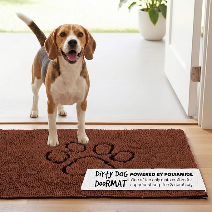 Dog Gone Smart Dirty Dog Doormat - Fast Drying Rug - Brown, 31 x 20 in | Super Gripper Backing for Clean Floors - Absorbent Microfiber and Machine Washable Mat for Muddy Paws