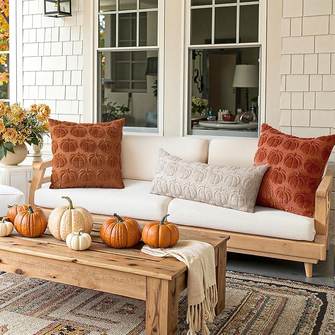 MIULEE Fall Pillow Cover Pumpkin Fall Decor Lumbar 14x36 Beige | Set of 2 Fall Decorations for Home, Plush Faux Fur Farmhouse Accent Pillowcase, Porch Sofa Couch Cushion Bed Livingroom