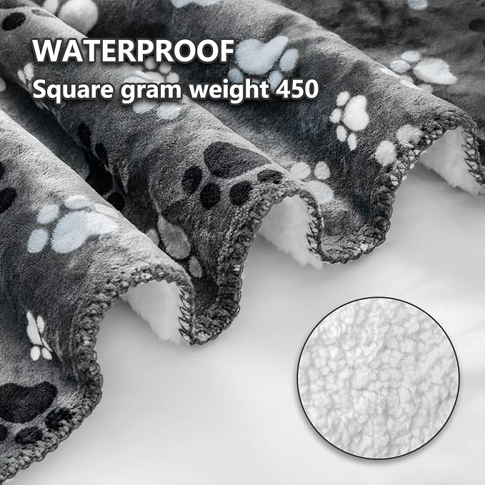 Waterproof Pet Blanket for Dogs and Cats, Soft Sherpa Fleece Throw Blanket 50 * 60inch Grey Paw