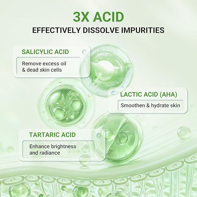 Dr.Leo 3X Acid Clay Mask with Amazonian White & Glacier Clay, Deep Cleansing Facial Skincare for Pore Minimizing Oil Control & Detox, Face Mask for All Skin Types, 3.53 oz